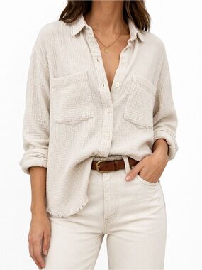 TWIK Cotton Gauze Button-Up Shirt Cream SMALL